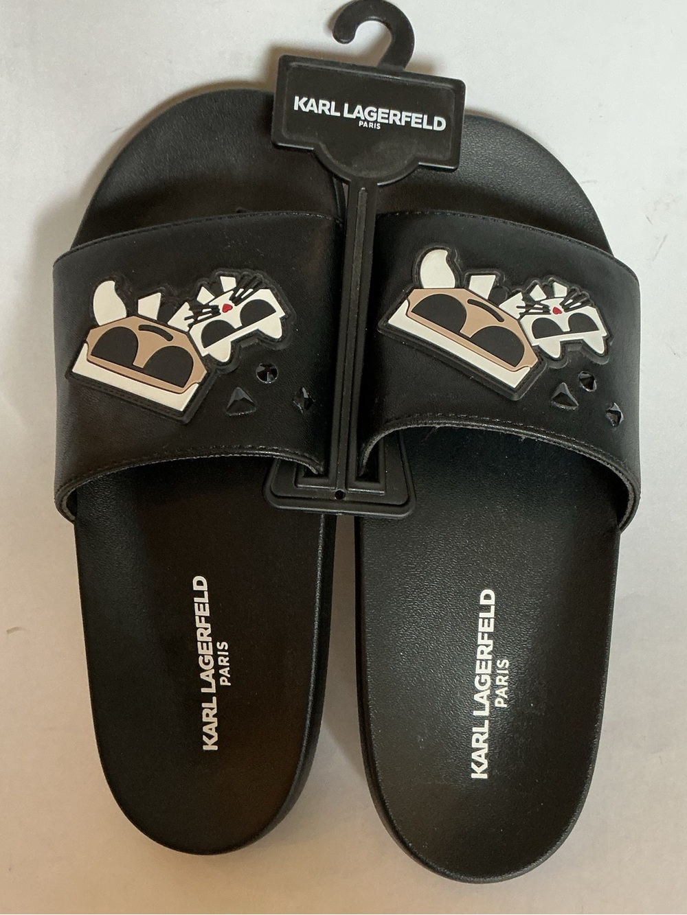 Karl Lagerfeld Paris Zala Embellished Logo Studs Black Slides